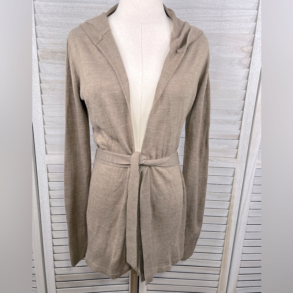 MERONA Women's Hooded Open Front Cozy Belted Cardigan Mocha-XS
